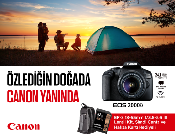 Canon EOS 2000D 18-55 DC III Kit (32 GB Hafıza Kartı + Sırt Çantası Hediye) - Canon Eurasia Garantili
